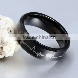 European Laser Men's Black Tungsten Rings Electrocardiogram thumbnail-5
