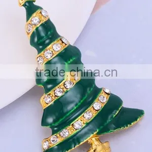 Vintage High Christmas Tree With Clear Rhinestone Snow Brooch thumbnail-1