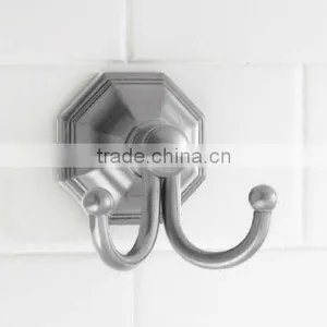 Brass Double Robe Hook in Brushed Nickel thumbnail-1