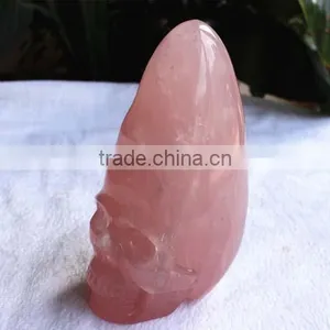 Natural Rock Carved Rose Quartz Crystal Skull thumbnail-2