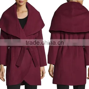 OEM Wholesale Hi-end Fall Winter New Pant Coat Design Woman's Wool Coat thumbnail-1