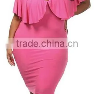 Women's Batwing Sleeve V Neck Solid Bodycon Plus Size Dress thumbnail-4