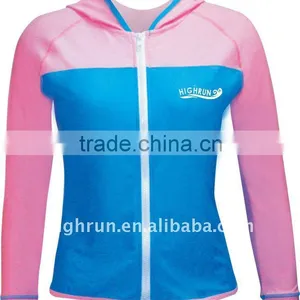 Lady's Long Sleeve Lycra Rash Guard and Surf Shirt With Hooded and Front Zipper thumbnail-1