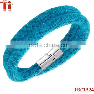 Fashion Nice Blue Stardust Crystal Wrap Mesh Magnetic Clasp Double Bracelet thumbnail-1