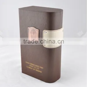 Wholesale Custom High-grade PU Leather 2 Bottles of Red Wine Box, Deep Coffee Color Storage Box thumbnail-2