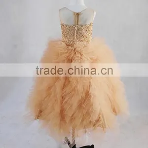 FG6 Real Sample Pictures Puffy Tulle Skirt Gold Flower Baby Girls Long Children Wedding Dresses thumbnail-4