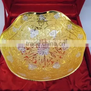 New Year Gift Handmade Gold and Silver Plated Brass Ornamental Bowl thumbnail-2