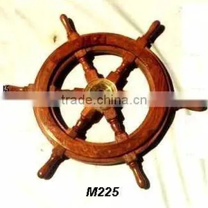 Sheesham Wood Ship Wheel With Brass Center thumbnail-1