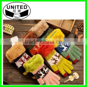 100% Acrylic Jacquard Snow Pattern Screen Gloves for Girls thumbnail-1