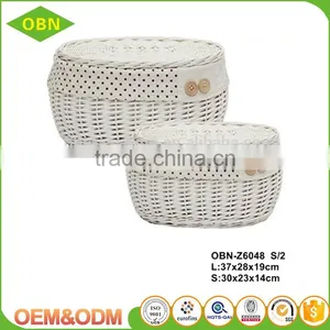 Manufacture Direct Sales Home Decorative White Willow Wicker Storage Sundry Basket With Cover and Lid thumbnail-3