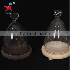 2017 Heart Heading Conical Glass Cover With Wood Base thumbnail-1