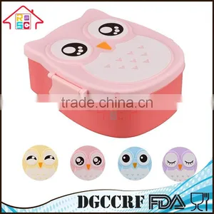 NBRSC Hot Selling Microwave Cartoon Owl Lunch Box Plastic Food Container Leak Proof Portable Bento Box With Spoon Purple thumbnail-5