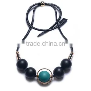 Chunky Rubber Beads Leather Necklace Choker Leather Necklace Geometric Necklace thumbnail-3