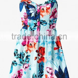Woman Floral Spaghetti Straps Sexy Skater Rayon Dress thumbnail-6