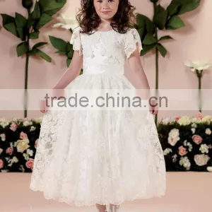 White Lace Detachable Cap Sleeve Baby Gown Formal Dresses for Kids thumbnail-1