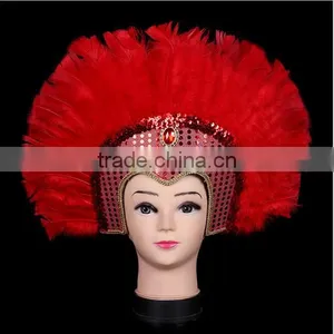 Indian Style Red Long Feather Hair Jewelry Luxucy Feather Hair Accessories Women Hair Decorations for Party thumbnail-1