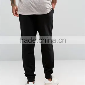 Plain Black 100 Cotton Men Drawstring Drop Crotch Joggers With Side Pockets Sport Pants thumbnail-2