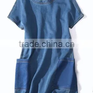 Newest Popular Ladies Denim Dress Round Neck Short Sleeves Denim Skirt Pattern thumbnail-1