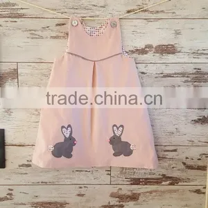 Girl Pinafore Dress Kids Easter Bunny Pink Dress thumbnail-2