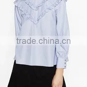 Runwaylover EY2385B Women Long Sleeve Fashion Falbala Pure Color Blouse thumbnail-4