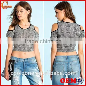 Ribbed Cold Shoulder Trend Crop Top Women Tank Tops in Bulk thumbnail-1