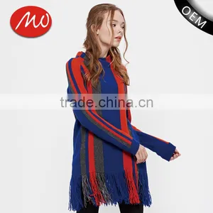 China Oem Fashion Women Strip Loose Pullover Long Sweaters Girl With Tassels thumbnail-1