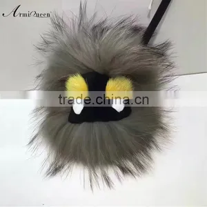 Raccoon Pendant Lovely Little Monster Raccoon Fur Pom Pom Keychain thumbnail-1