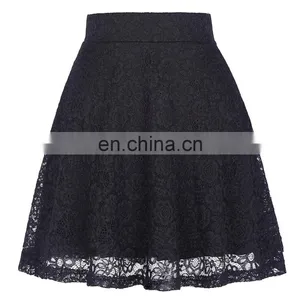Kate Kasin Women Ladies Floral Pattern Lace Skirt A-Line Black Mini Skirt KK000445-1 thumbnail-1