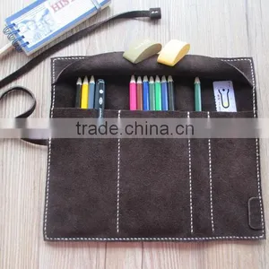 Vintage Style Cow Leather Cosmetic Organizer Bag Large Capacity Pen Holder Organizer thumbnail-2