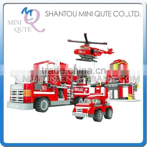 Mini Qute DIY Fire Fighting Truck Vehicle Center Action Figures Plastic Cube Building Blocks Bricks Educational Toy NO.21901 thumbnail-1