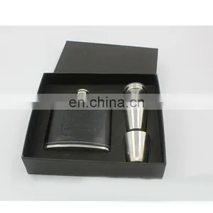 Wholesale Personalized Logo Liquor Glass Gift Set Custom Black Stainless Steel Whiskey Hip Flasks thumbnail-1