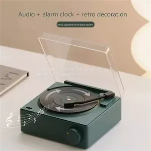 2022 New Blue-tooth 5.0 Vintage Vinyl Record Design Alarm Clock Home Mini Speaker Wireless Portable Speaker thumbnail-2