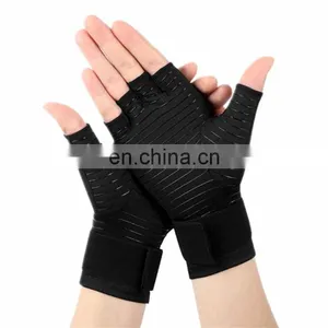 Fingerless Compression Guante With Wrist Strap Copper Infused Arthritis Glove thumbnail-1