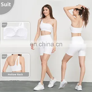 Ribbed One Shoulder Hollow Crop Soft Sports Custom Bras High Quality Backless Yoga Tops thumbnail-4