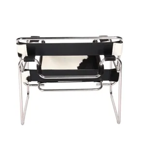 Bauhaus Wassily Chair, Marcel Breuer 1925 Replica Cowhide Leather Accent Chair With Chrome Steel Frame for Commercial & Home Use thumbnail-4