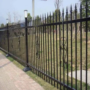 Modern Black Security Picket Fence - Zinc Steel Wrought Iron Flat Top Design thumbnail-2