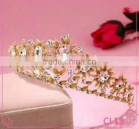 Gold Rhinestones Alloy Crystal Crowns Wholesale Factory Wedding Tiara Crown Band thumbnail-1