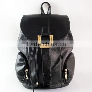 2015 Fashion Hot Selling Black PU Leather Backpack Custom Logo Backpack thumbnail-1