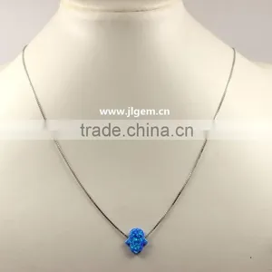 Beautiful Synthetic 925 Silver Sterling Blue Hand Opal Pendant Necklace thumbnail-5