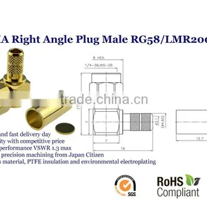 SMA Male Right Angle Coaxial Connector for RG-58U,LMR-195U,LMR-200 Cable,electrical Contact thumbnail-1