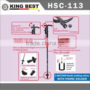 KING BEST New Carbon Trekking Pole With Phone Holder 3-SECTION Adjustable Nordic Walking Poles Mountaineering Stick thumbnail-1