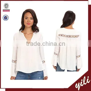 Fashion Women's Chiffon Blouse Designer Lace Long Sleeves Tops for Ladies thumbnail-1