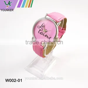Cheap Stylish Pink PU Strap Stainless Steel Back Quartz With Watch Box Young Girls' Watch thumbnail-1
