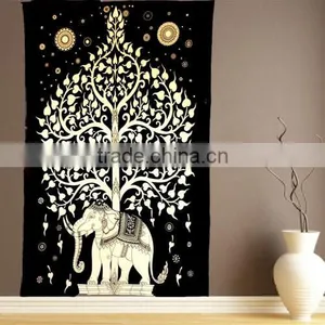 Twin Size Tree Elephant Print 100% Cotton Bed Cover Tapestry Bed Sheet Throw Wall Hanging Wall Decorative Art thumbnail-1