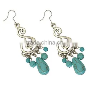 Vintage Music Notes Shape Turquoise Pendant Earrings Jewelry For Women thumbnail-5