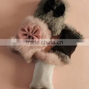 Original Design Lovely Girls Rabbit Fur Wrist Warmers Fur Hand Cuff Gloves thumbnail-2