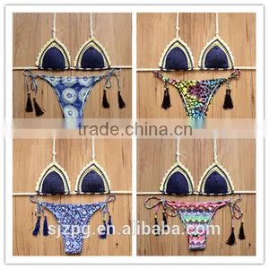 Navy Blue Crochet Brazilian Bikini, Sexy Exotic Bikini Women Crochet Swimsuit thumbnail-2