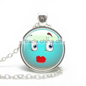 New Popular Mood Expression Necklace Emoji Print Glass Cabochon Necklace for Women Girls Lady thumbnail-1