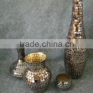 Home Deco Crackle Mosaic Glass Vase, Crackle Candle Holder thumbnail-1