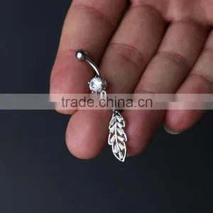 Body Jewellery Fancy CZ Paved 14 Gague Surgical Steel Leaf Body Jewelry Vibrating Navel Rings thumbnail-3